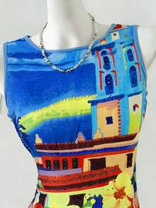 Lalippa 女士背心 / 油画风格数码印花 / 度假风沙滩风 / 休闲百搭度假风女士背心 / 春夏女士背心 - 彩色 - 查看 3