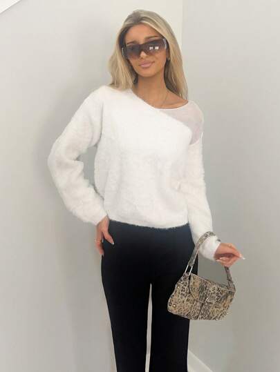 Sydney Algeri Round Neck Contrast Color Casual Versatile Long Sleeve Sweater Knit Pullover Fall Winter Outfit