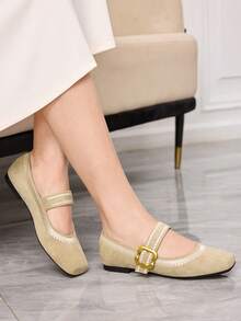 Sleekvia Women's Buckle Design Casual Versatile Flat Shoes - Khaki - View 4