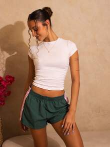 juhmazzocco Lymera Women's Casual Solid Color Black White Short Sleeve T-Shirt Tops For Women Fall Autumn And Winter Halloween Work Office Occasion For Women Going Out Party Christmas Thanksgiving New Year Occasion - Multicolor - View 4