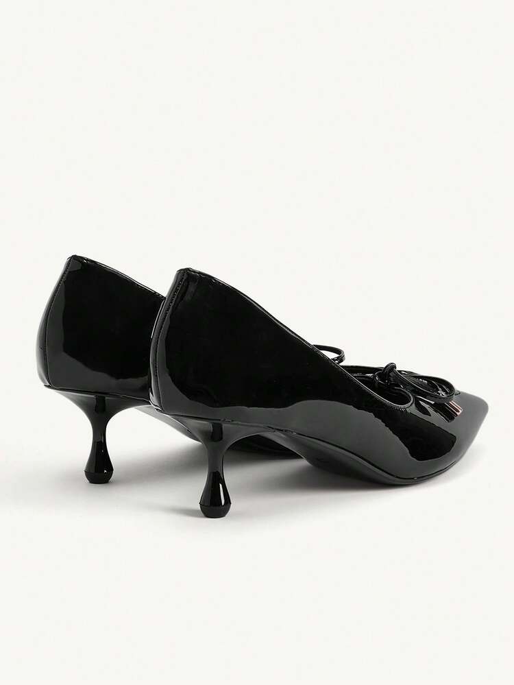CUCCOO CHICEST Women's Pointed Toe Mid-Heel Black Bow Design Fashionable Elegant Daily Commute Work Party Occasion High Heel Pumps Wedding Shoes Spring Shoes Bride Shoes