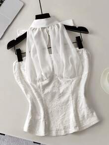 Airaco Women's Elegant Jacquard Backless Tie-Front Halter Top, Sexy Beach Vacation Style - White - View 1