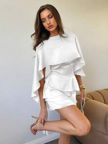 Aloruh 女士新款杏色无袖迷你连衣裙，配可拆卸披肩，性感可爱复古浪漫约会连衣裙 - 白色 - 查看 4