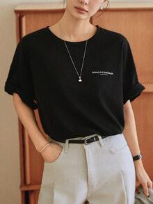 DAZY Áo thun nữ tay ngắn dáng rộng in chữ, phong cách thường ngày, thích hợp mặc đi đường. - màu đen - Xem 3