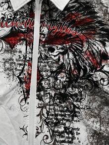 ROMWE MEN Camisa de manga corta con estampado para hombre, corte holgado - Blanco - Ver 4