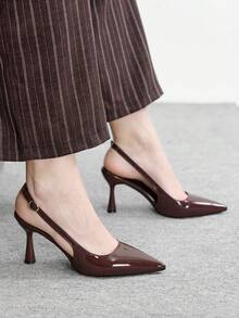 CUCCOO BIZCHIC 女士尖头细高跟棕色时尚基础款日常百搭通勤上班购物女式高跟鞋露跟鞋女鞋 - 咖色 - 查看 4