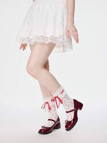 ROMWE Kawaii 1双甜美花卉蕾丝大蕾丝手工筒袜 - 白色2 - 查看 6