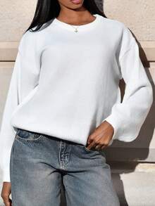 Mima John FOR BEAUTY 女装春秋冬新款针织套头衫简约优雅休闲风白色圆领长袖毛衣 - 白色的 - 查看 3