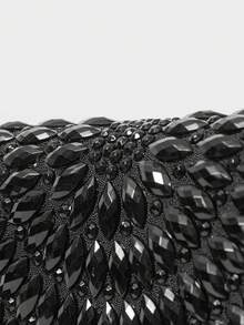 MOTF HANDMADE BEADED EVENING BAG, BLACK TASSEL CLUTCH, ELEGANT CHAIN SHOULDER CROSSBODY BAG - Black - View 7