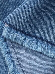 DAZY Women's Cotton Blue Solid Color Frayed Hem Casual Slim Fit Denim Shorts, Summer - Blue - View 7