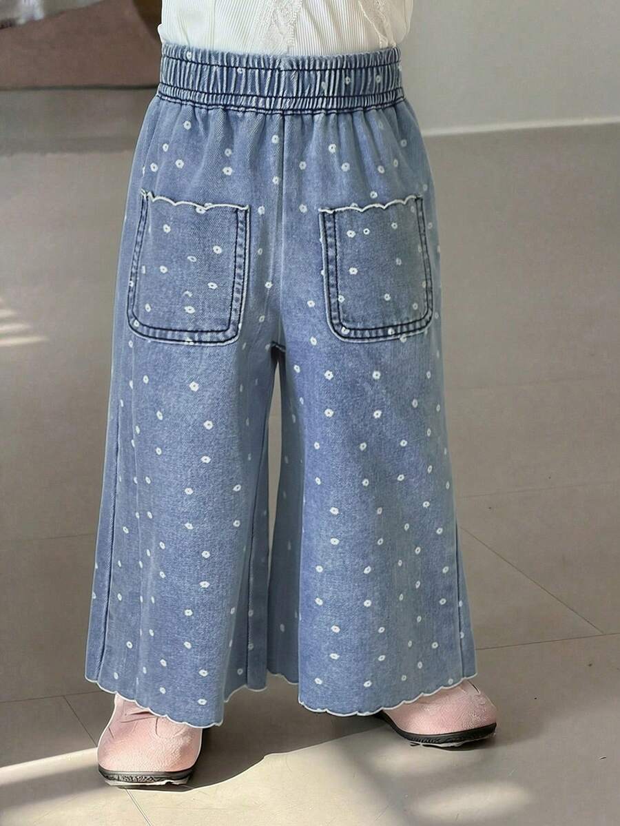 DAZY Toddler Girls' Polka Dot Casual Loose Denim, Spring/Summer - Blue - View 1