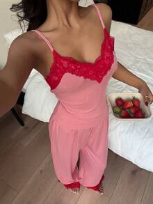 Miss Vinta Bộ đồ ngủ nữ ren hồng phối họa tiết kiểu Âu & Mỹ gợi cảm - Nhiều màu - Xem 5