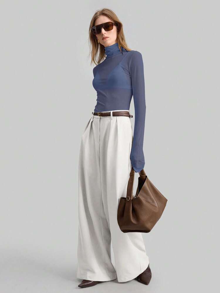 2026SS Women's Sheer Mesh High Neck Long Sleeve Blouse, Urban Commute Business Casual Top, Elegant Outfit For Office, Party, Wedding Guest, Holiday, Beach, Vacation