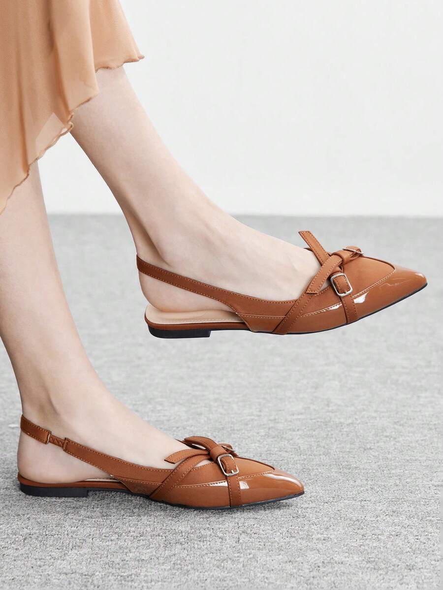 CUCCOO BIZCHIC Women's Fashion Commuter Criss-Cross Strap Pointed Toe Flats - Brown - View 1