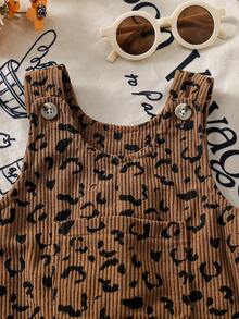 SHEIN 女婴/男女通用0-3岁春秋季爱心印花灯芯绒背带裤套装，休闲风格，胸前带口袋装饰，适合户外玩耍休闲 - 彩色 - 查看 7