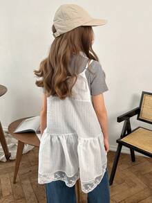 DAZY Tween Girl Solid Color Round Neck Short Sleeve T-Shirt And Ruffle Hem Camisole Dress Casual 2-Piece Set - Grey - View 2