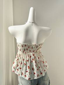 Elamini 女士纹理樱桃印花抹胸休闲上衣 - 彩色 - 查看 2