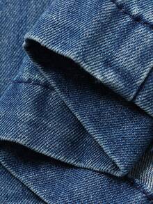 DAZY 女士圆领无袖蝴蝶结背心和宽松直筒牛仔裤休闲套装 - 中等水洗藍 - 查看 7