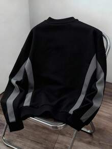 Manfinity Joysei Sudadera con cuello redondo de bloques de color para hombre, adecuada para otoño/invierno - Negro - Ver 2