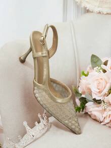 CUCCOO HITCHD 女士时尚优雅尖头镂空高跟鞋 - 金色 - 查看 12