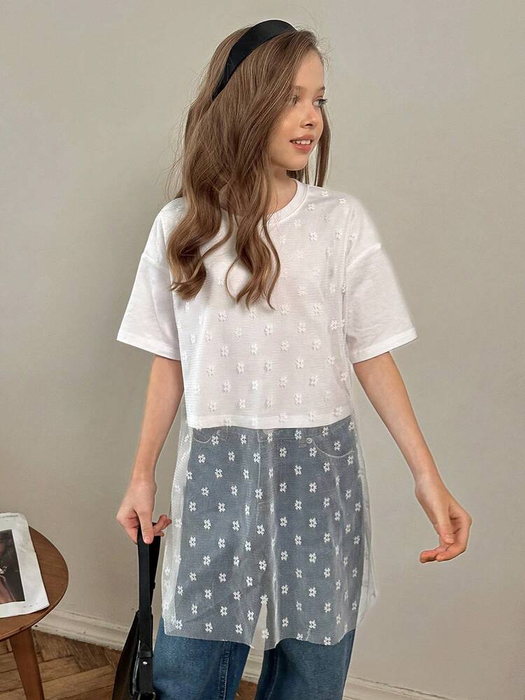 Tween Girls' Solid Color Round Neck Casual Versatile Short Sleeve T-Shirt Summer