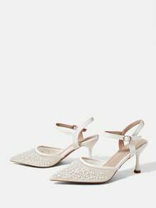 CUCCOO HITCHD 女士尖头搭扣设计时尚高跟鞋，适合日常穿着 - 米色 - 查看 9