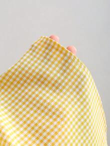 Olithes 春夏休闲时尚系带无袖修身V领开襟竖排纽扣收腰褶裥女式衬衫 - 黃色 - 查看 5