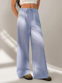 SHEIN Tall Blue And White Striped Casual Lounge Pants, Perfect For Spring And Summer Wear. - Blue and White - View 3