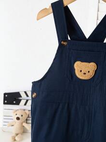 SHEIN Genkimix Kids 小男孩小熊刺绣连体衣 - 藍色 - 查看 5