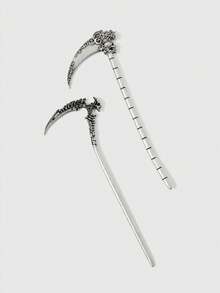 ROMWE Goth 1件/4件套女巫骷髅造型复古蛇剑设计发夹首饰发饰女士发髻发夹发髻器发髻发饰发夹，学习用品 - 古銀色 - 查看 13