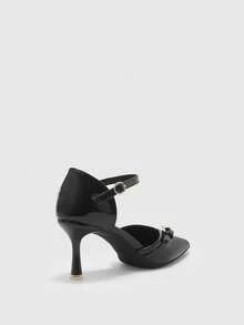 CUCCOO BIZCHIC Tacones de aguja de moda con diseño de hebilla y punta afilada para mujer - Negro - Ver 9