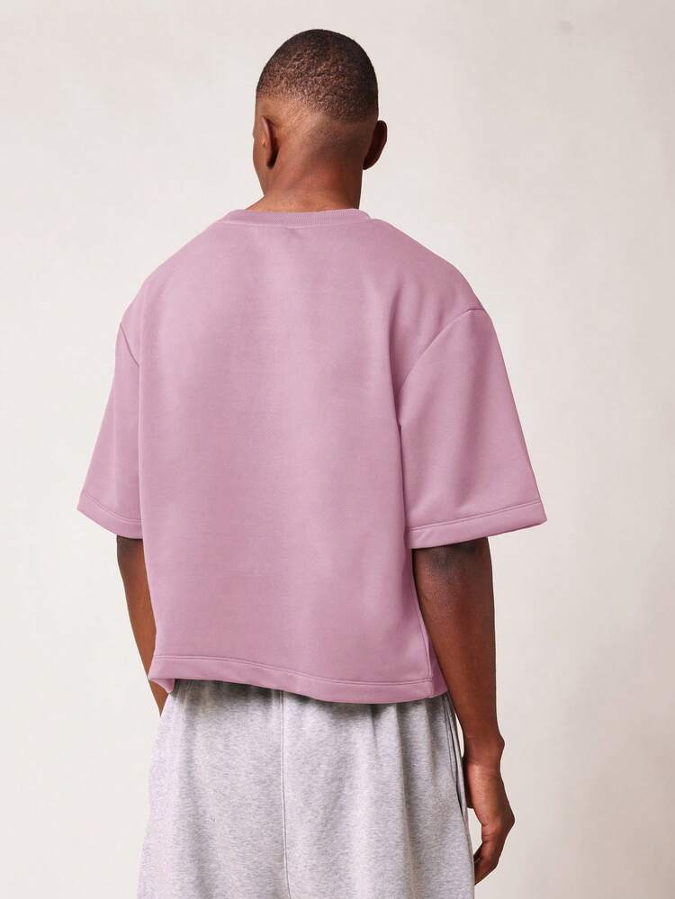 Oversized Boxy Crop Tee With Ribbed Neck