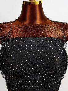 VaVaBold Áo ba lỗ lưới mỏng đính đá lấp lánh không áo ngực - màu đen - Xem 5