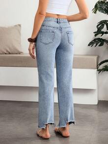 Breezaya Women's Fashion Frayed Hem Cropped Jeans - Dark Wash - View 2