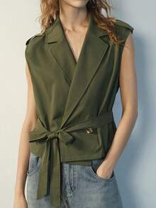 Maija Áo blazer nữ dáng rộng, cổ ve lật, màu trơn - xanh quân đội - Xem 1