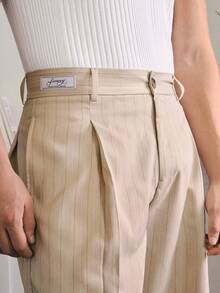 SWAVVY Men's Striped Pattern Button Zipper Casual Shorts - Khaki - View 6