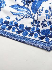 SHEIN 少女休闲度假复古图案不对称下摆吊带背心 - 藍色 - 查看 3