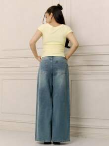 Criza Taa Women's Summer Slim Fit Asymmetrical Shoulder T-Shirt, Cocktail Orange Italian Beach VENETO Basic Off Shoulder Top Tee - Yellow - View 6