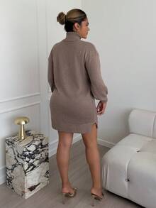 Maria Perezxox Casual Loose Versatile Long Sleeve High Neck Women Sweater Dress Knitted Sweater Roupa Para A Universidade Fall Winter Cloth For Women - Camel - View 3
