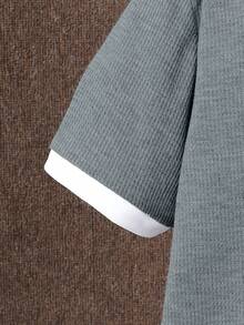 Vacaura 2件套青少年男童字母印花圆领短袖T恤和短裤，休闲款 - 灰色 - 查看 4