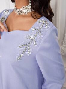 Yasmyna 女士纯色水钻装饰宽松阿拉伯风格连衣裙 - 紫色 - 查看 7