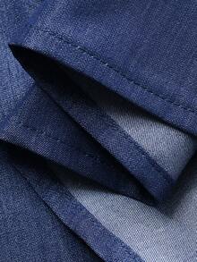 DAZY 女士V领吊带连衣裙，度假风牛仔连衣裙 - 深色水洗藍 - 查看 8