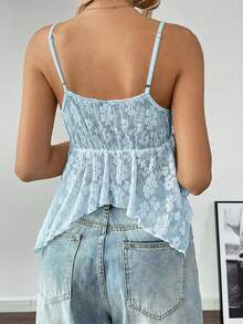Glamine Áo hai dây ren trắng vạt lệch cho nữ mùa hè - Màu xanh nhạt - Xem 2