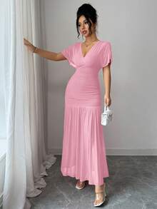 SHEIN Elenzya Đầm midi dáng chữ A bằng vải lưới thoáng khí, thiết kế thanh lịch, ôm sát cơ thể, thoải mái, phù hợp cho cả dự tiệc và mặc hàng ngày. - Hồng - Xem 5