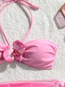 Swim Vcay New Women's Sweet Vacation Bow Halter Bikini Set - Pink - View 4