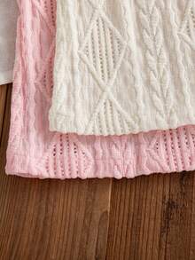 2 Piece Set Toddler Girl Tween Girls Outfit Sweet Y2K Style Pink White Diamond Cable Knit Flutter Ruffle Cap Sleeve Soft Thick Tops Shirts Blusas Summer Clothes Tops Daily Vacation Beach Wear For Spring Summer - Multicolor - View 8