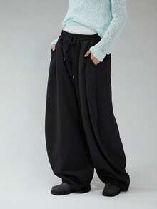 COUREZ Pantalones de chándal holgados y abombados de tiro bajo / Ropa de invierno Y2K para mujer Pantalones anchos Pantalones de chándal para mujer Conjuntos de verano para mujer - Negro - Ver 5