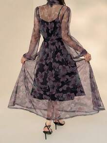 DAZY 女士碎花浪漫长款连衣裙 - 紫色 - 查看 7