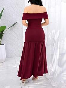 Feyla Elegant Off-Shoulder 3D Floral Dress For Women - Dark Red - View 6