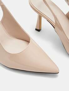 CUCCOO CURVES Zapatos de mujer de ajuste ancho, de moda, con punta, tacón de aguja, con correa trasera en color albaricoque, sencillos y clásicos, cómodos para uso diario, con tacón alto engrosado, tallas grandes para mujeres - Albaricoque claro - Ver 8